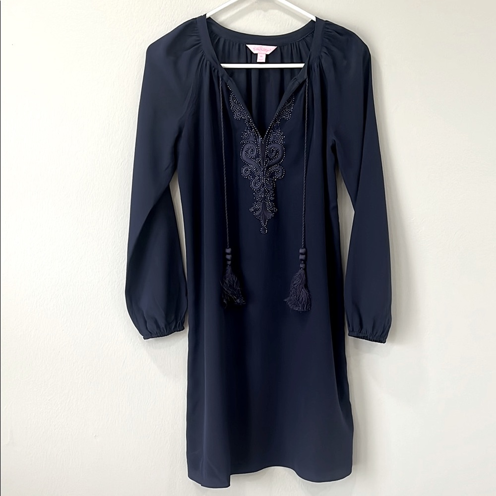 Lilly Pulitzer Rosalyn blue satin dress navy xs